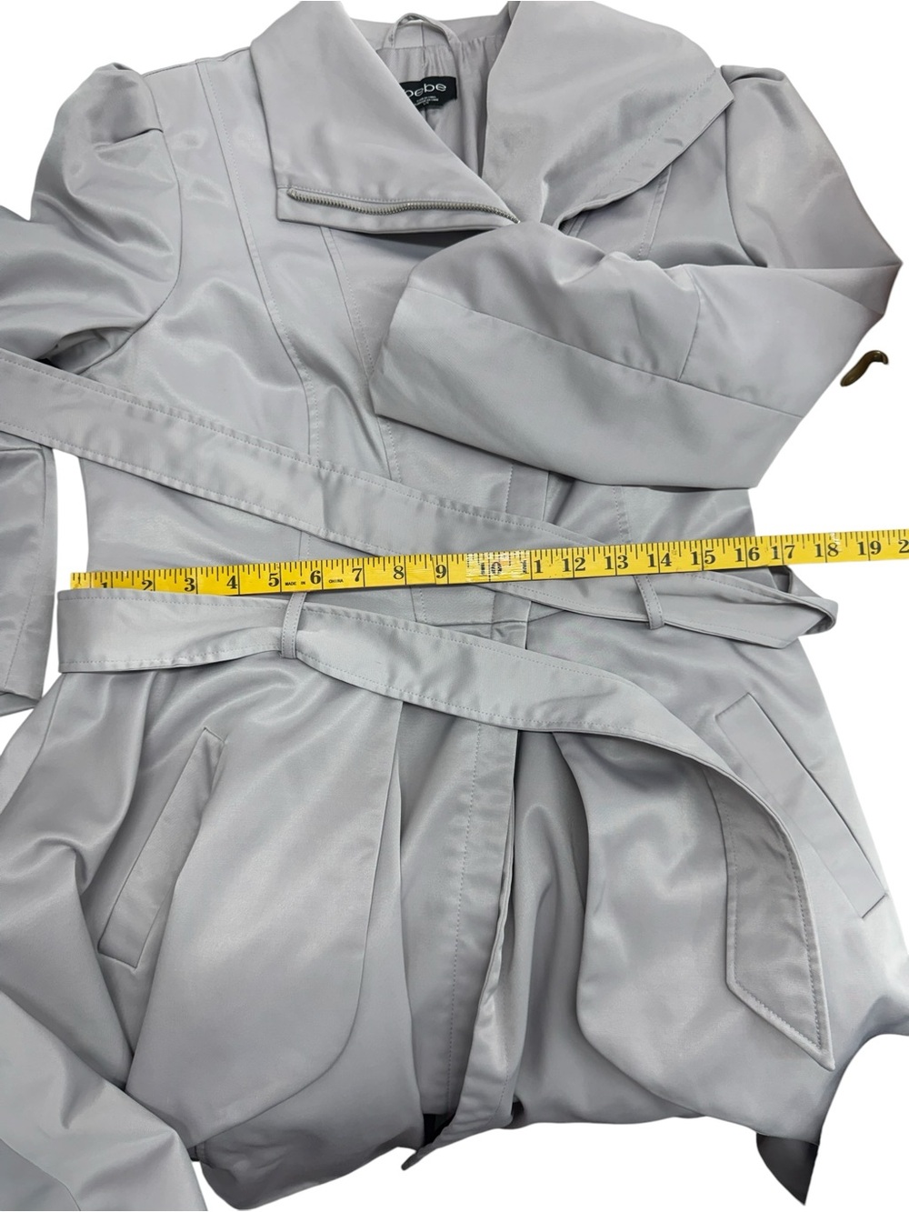 Bebe.   Gray Trench Coat with Tailored Silhouette and Cinched Waist - Picture 7 of 14